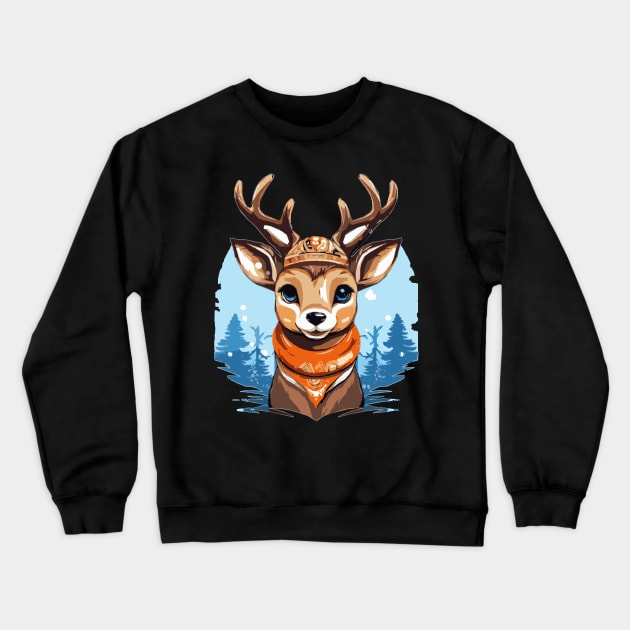 Cute Comic Reindeer Crewneck Sweatshirt by Obotan Mmienu